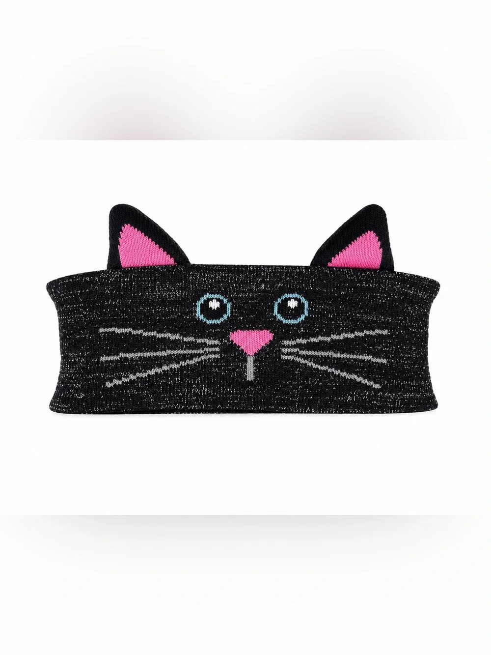 Cupcakes & Cartwheels Black Cat Knit Ear Warmer Headband Kids Winter Cozy Pink